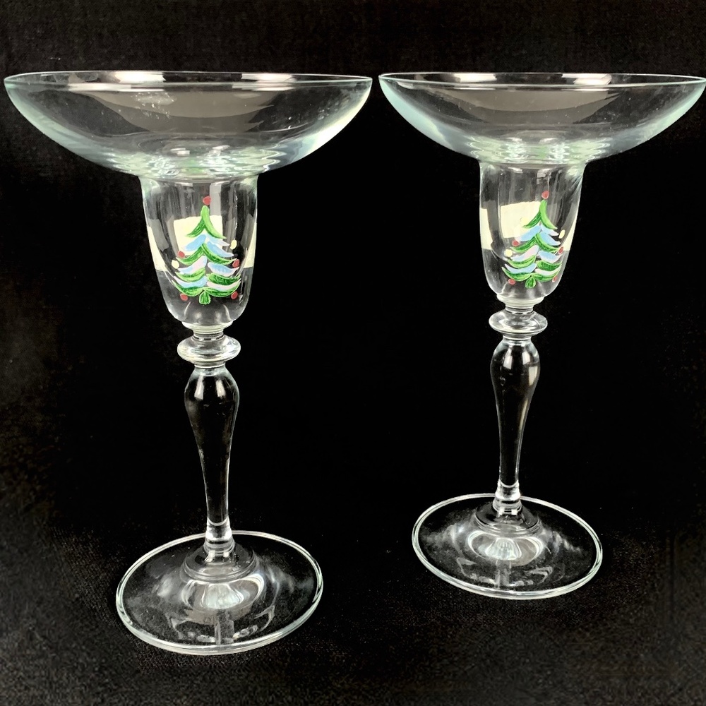 New Pasabahce Turkiye Candlestick Holders Crystal Handpainted Christmas Tree